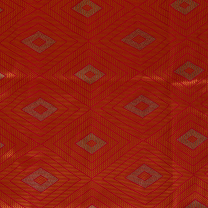 Orange Silk Resham Geometric Antique Mina Brocade Fabric