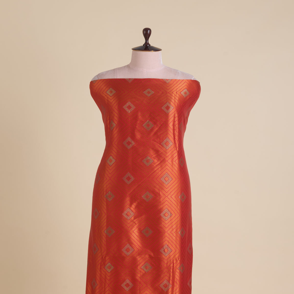 Orange Silk Resham Geometric Antique Mina Brocade Fabric