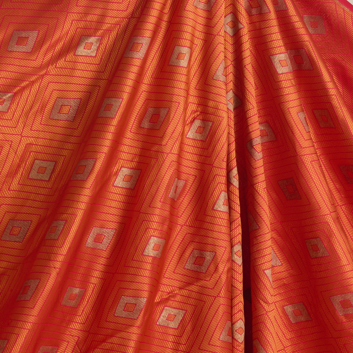 Orange Silk Resham Geometric Antique Mina Brocade Fabric