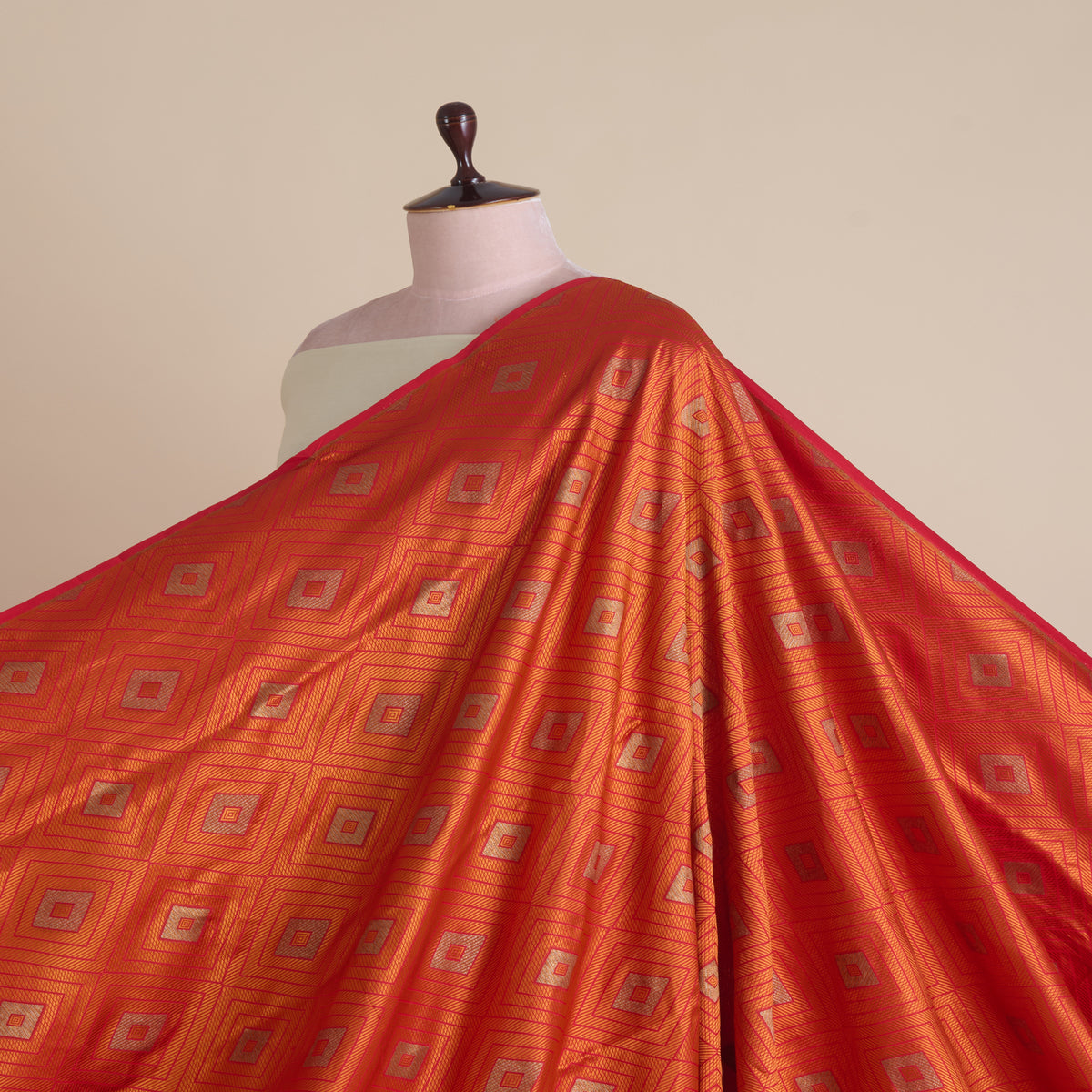 Orange Silk Resham Geometric Antique Mina Brocade Fabric