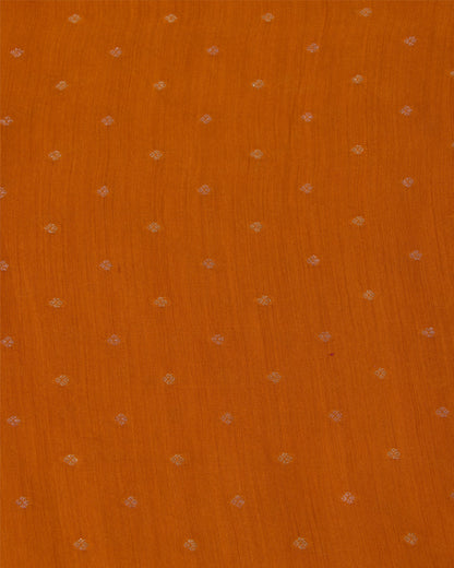Orange Spun Tussar Gold Silver Zari Buta Woven Fabric