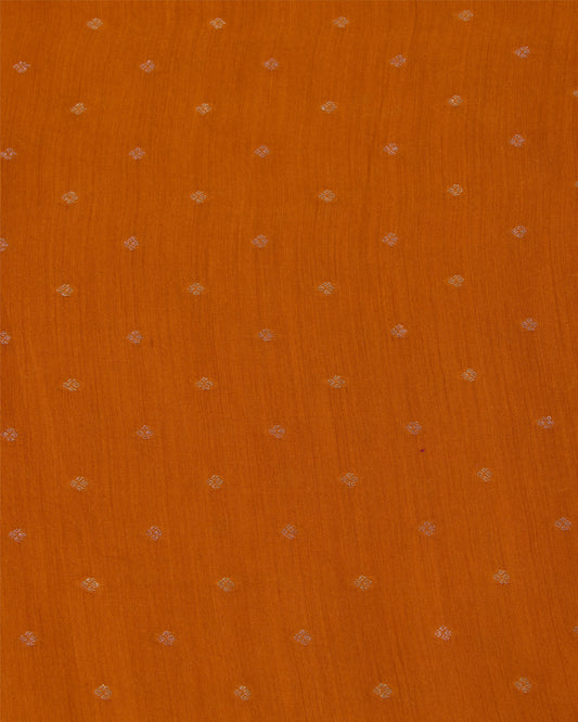 Orange Spun Tussar Gold Silver Zari Buta Woven Fabric