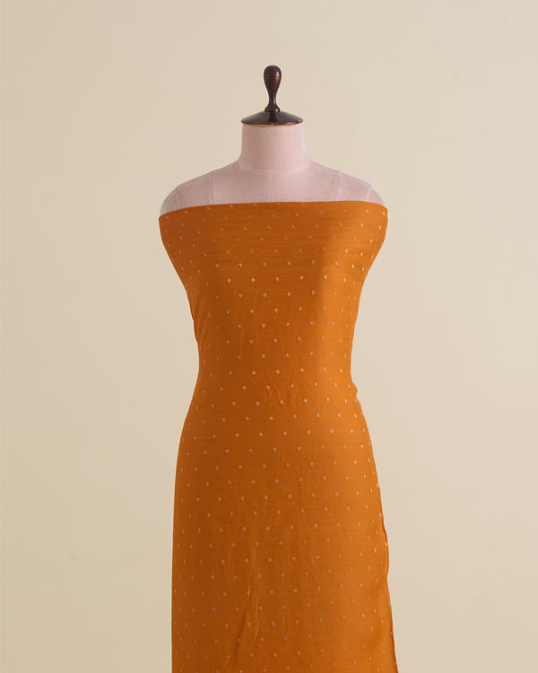 Orange Spun Tussar Gold Silver Zari Buta Woven Fabric