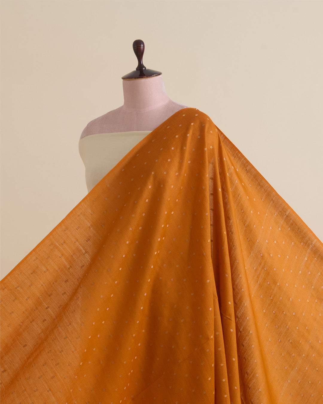 Orange Spun Tussar Gold Silver Zari Buta Woven Fabric