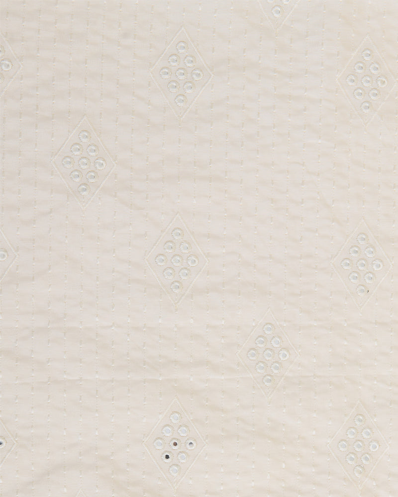 Offwhite Slub Silk Chawal Taka Mirror Stripes Embroidery Fabric