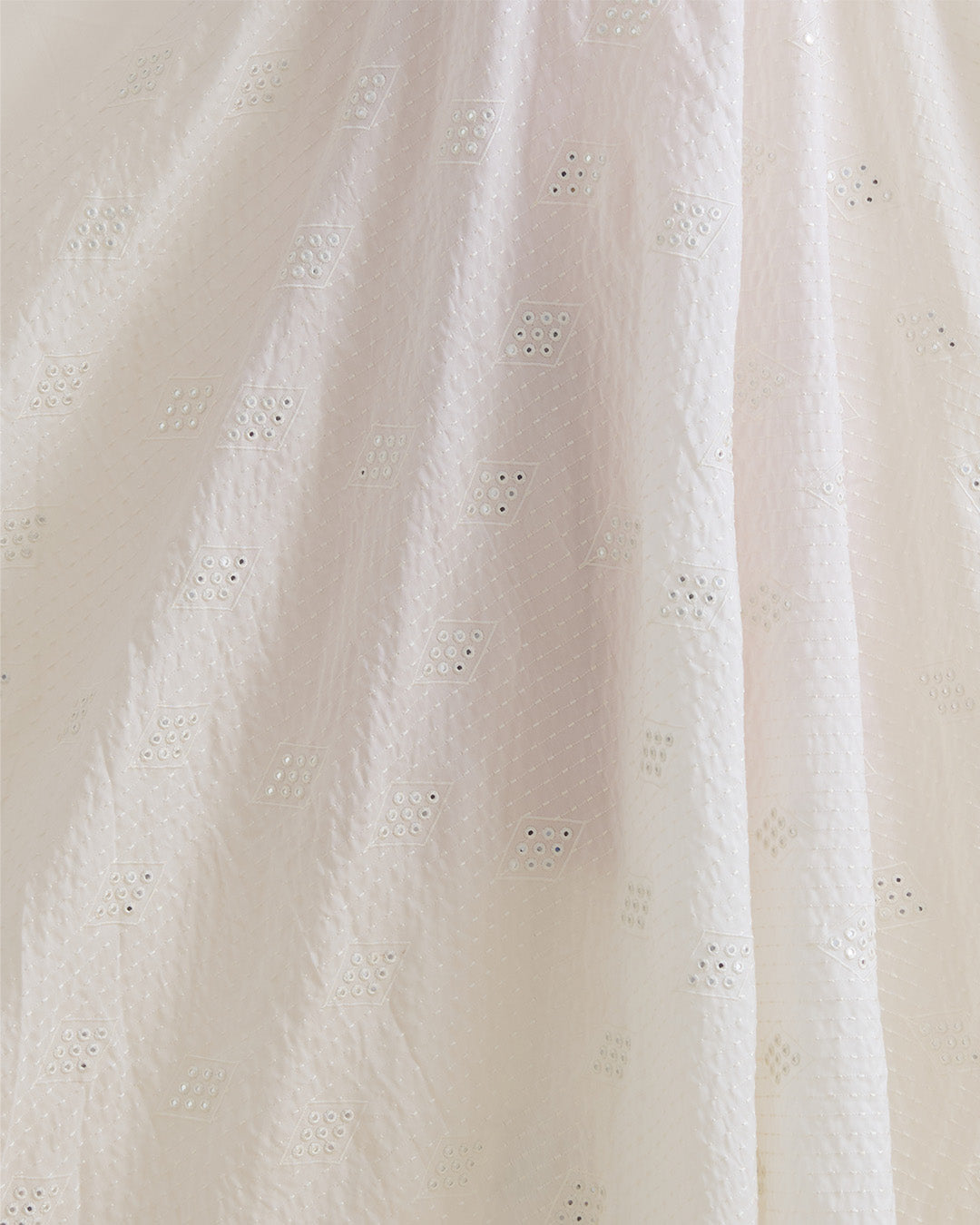 Offwhite Slub Silk Chawal Taka Mirror Stripes Embroidery Fabric