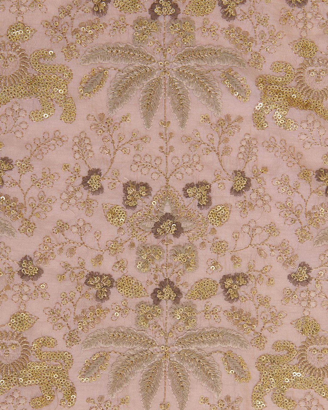 Peach Slub Silk Embroidered Jaal Fabric