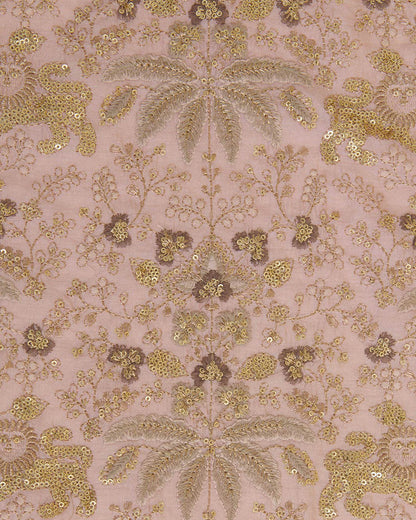 Peach Slub Silk Embroidered Jaal Fabric