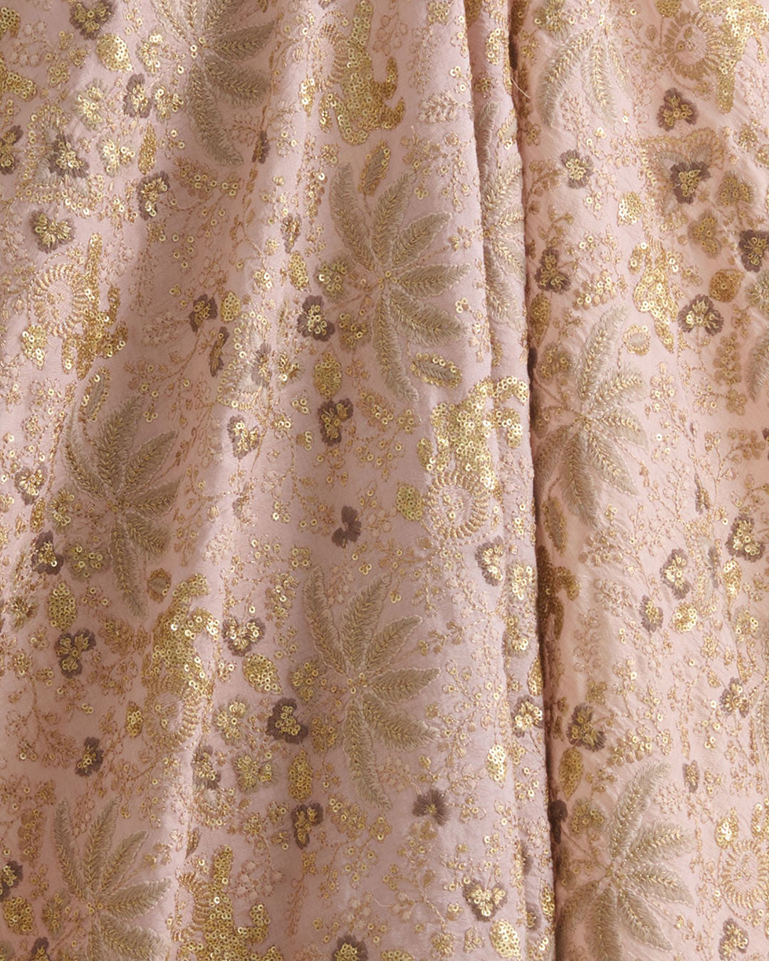 Peach Slub Silk Embroidered Jaal Fabric