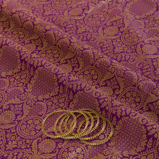 Purple Silk Brocade Gold Jaal Fabric