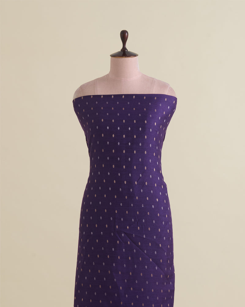 Purple Spun Tussar G/S Zari Buta Woven Fabric