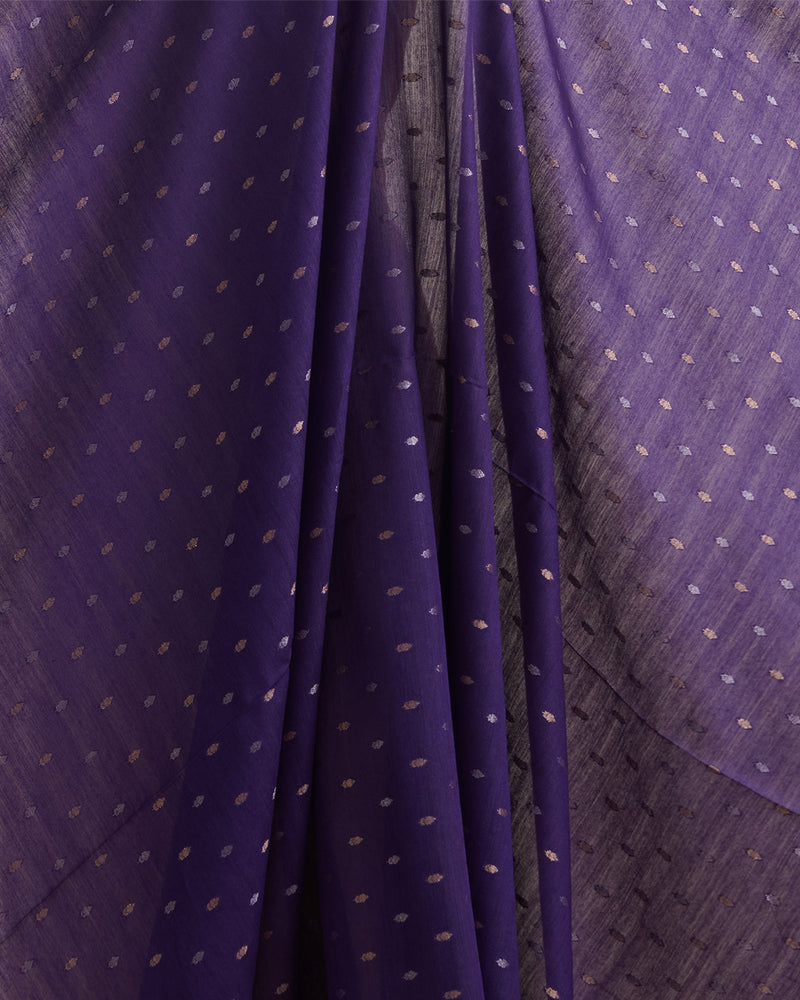 Purple Spun Tussar G/S Zari Buta Woven Fabric