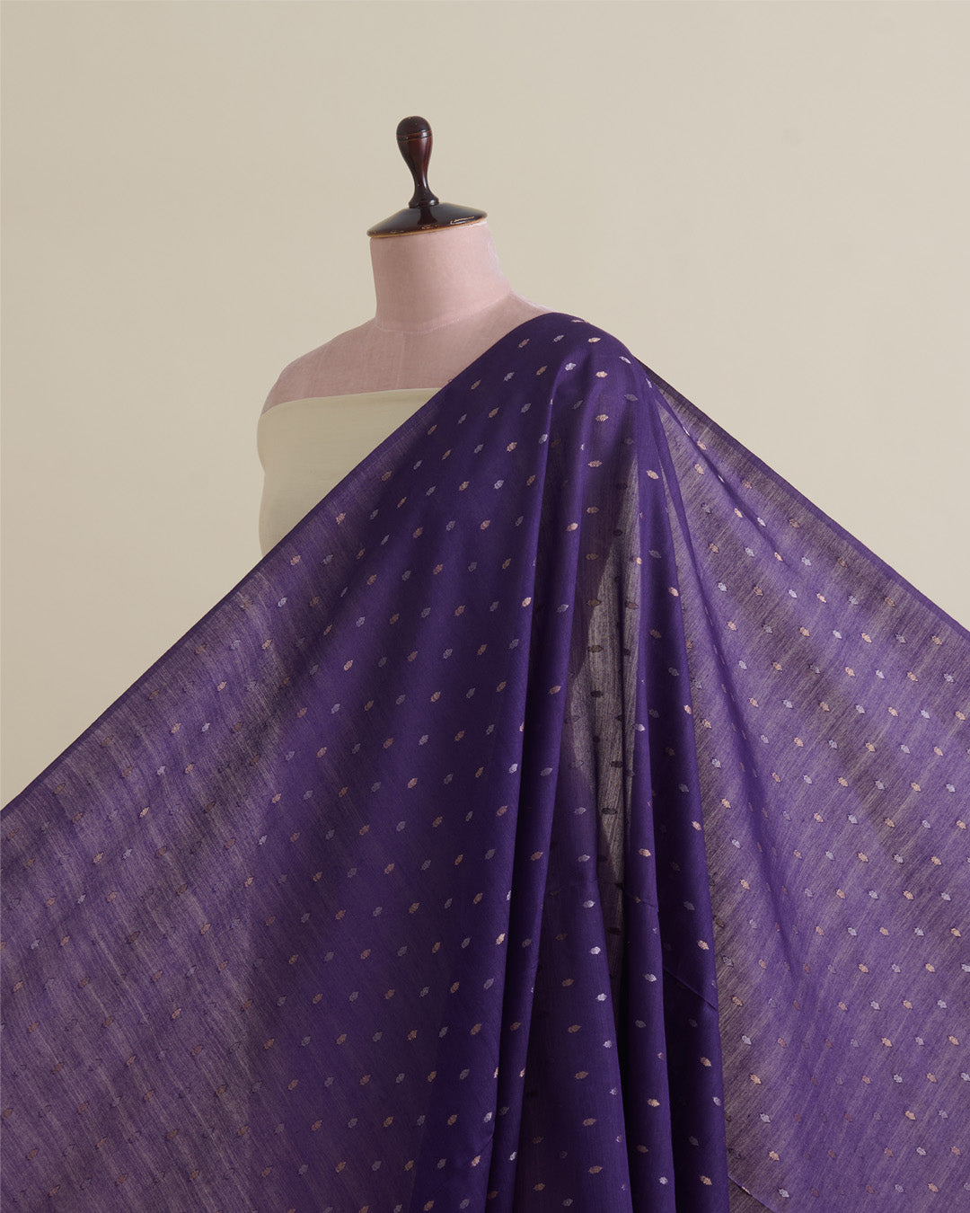 Purple Spun Tussar G/S Zari Buta Woven Fabric
