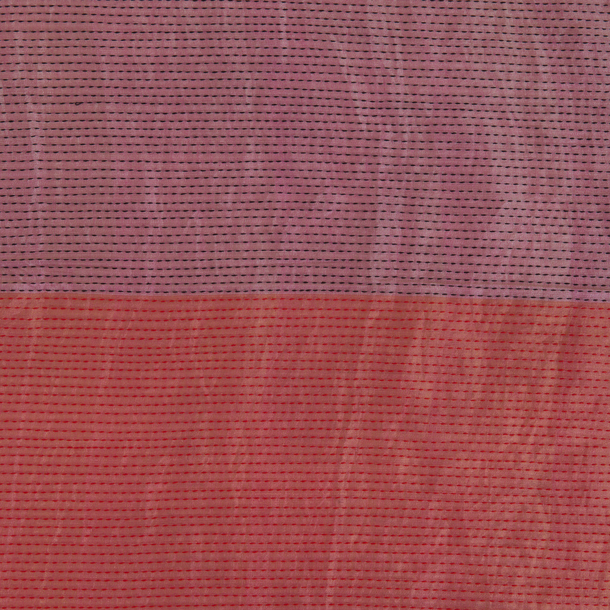 Red Lilac Silk Tissue Half Silver Gold with Kantha Stitch Fabric