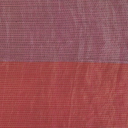 Red Lilac Silk Tissue Half Silver Gold with Kantha Stitch Fabric