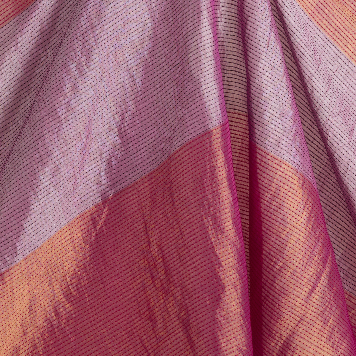 Red Lilac Silk Tissue Half Silver Gold with Kantha Stitch Fabric