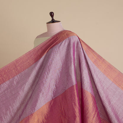 Red Lilac Silk Tissue Half Silver Gold with Kantha Stitch Fabric