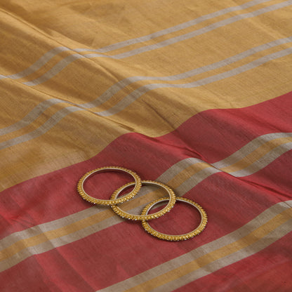 Red Gold Silver Silk Tissue Multi Patta Fabric