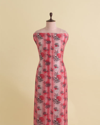 Red Silk Chanderi Floral Buta Printed Fabric