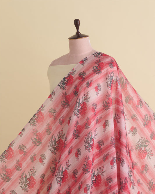 Red Silk Chanderi Floral Buta Printed Fabric