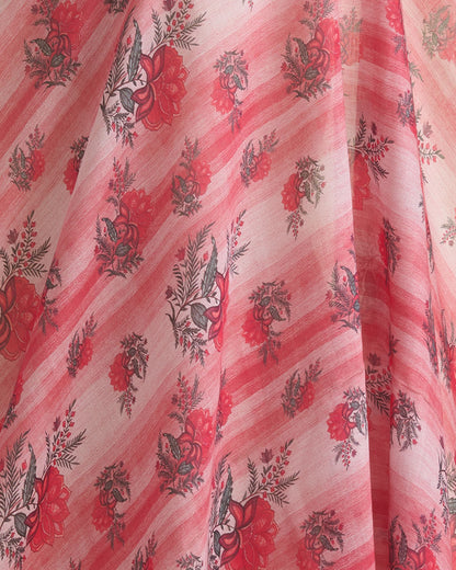 Red Silk Chanderi Floral Buta Printed Fabric
