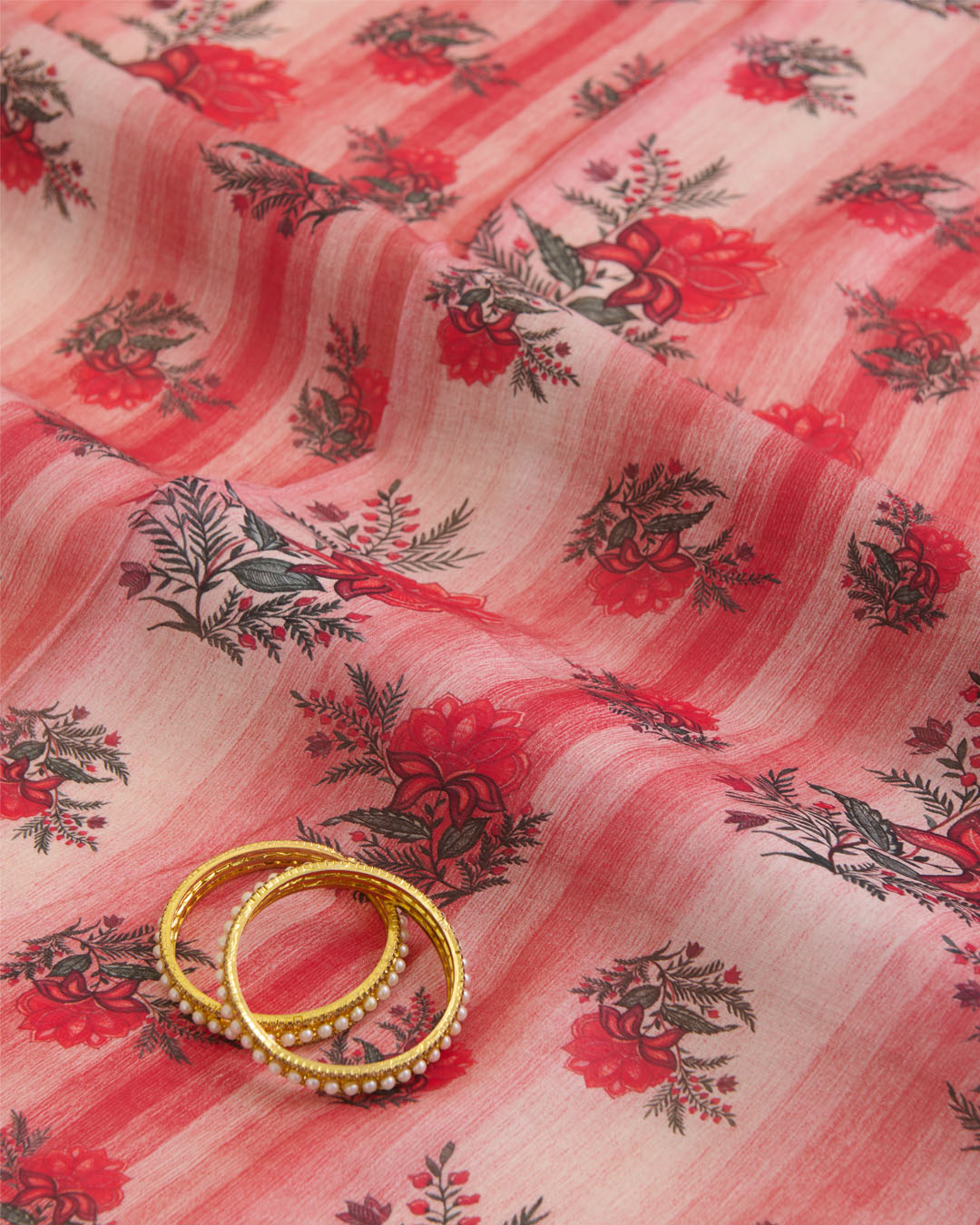 Red Silk Chanderi Floral Buta Printed Fabric