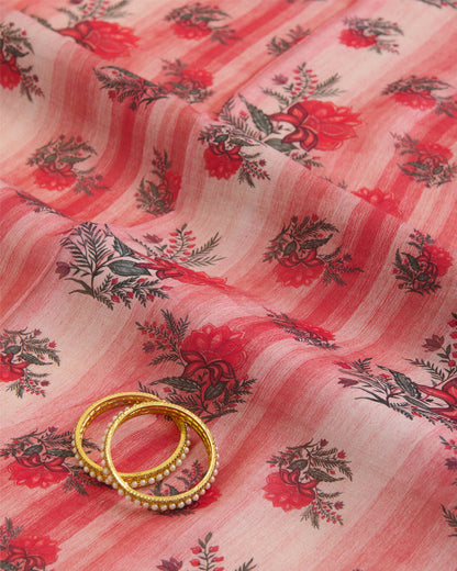 Red Silk Chanderi Floral Buta Printed Fabric