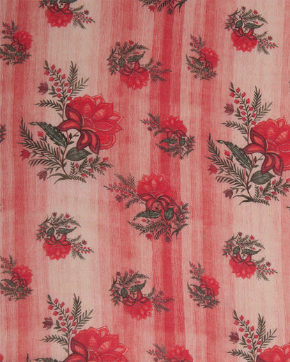 Red Silk Chanderi Floral Buta Printed Fabric
