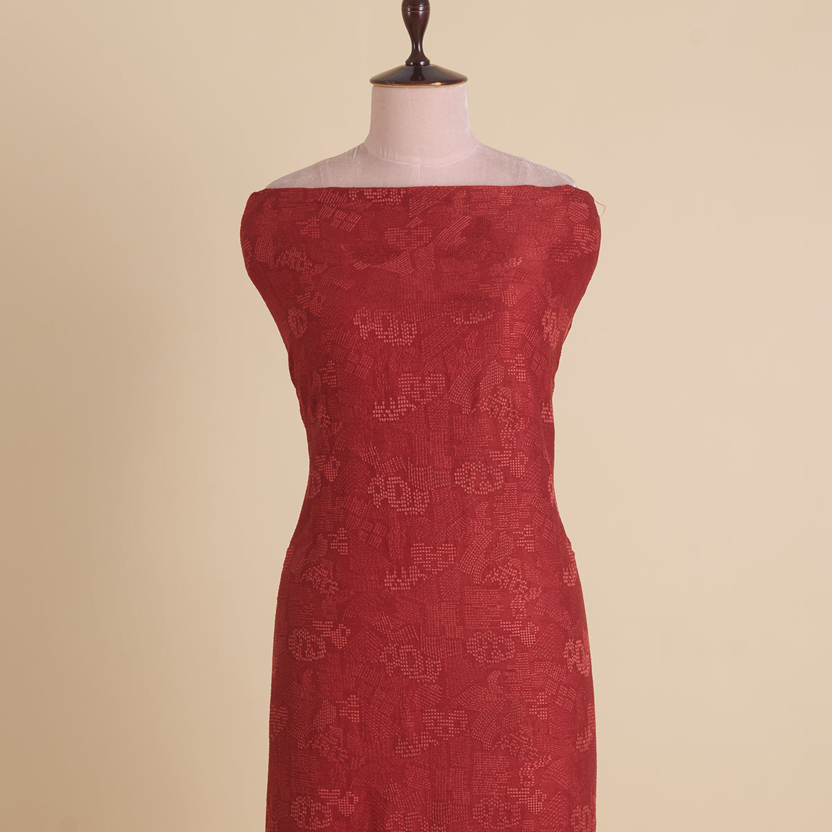 Rust Slub Silk Geometric Embroidery
