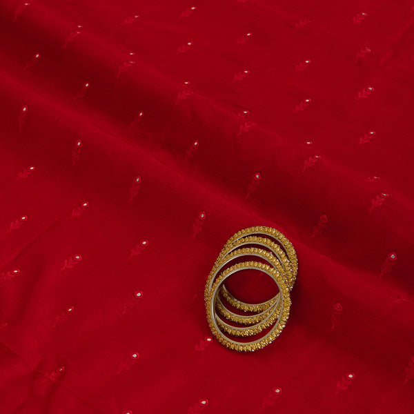 Red Slub Silk Mirror Work Fabric