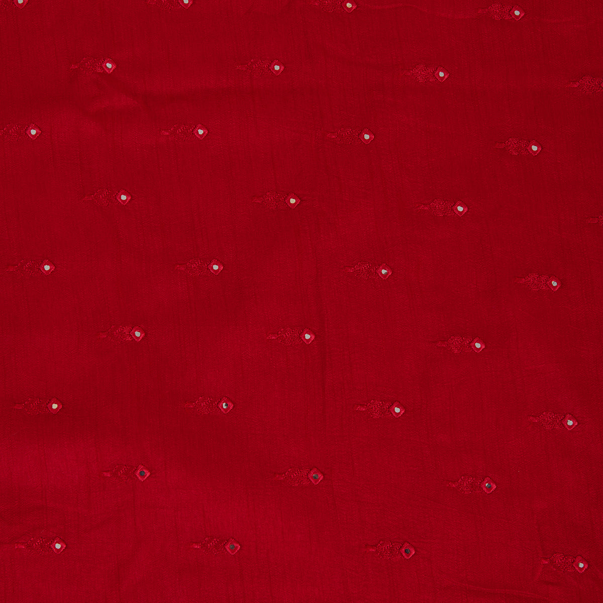 Red Slub Silk Mirror Work Fabric