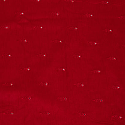 Red Slub Silk Mirror Work Fabric