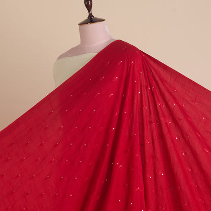 Red Slub Silk Mirror Work Fabric