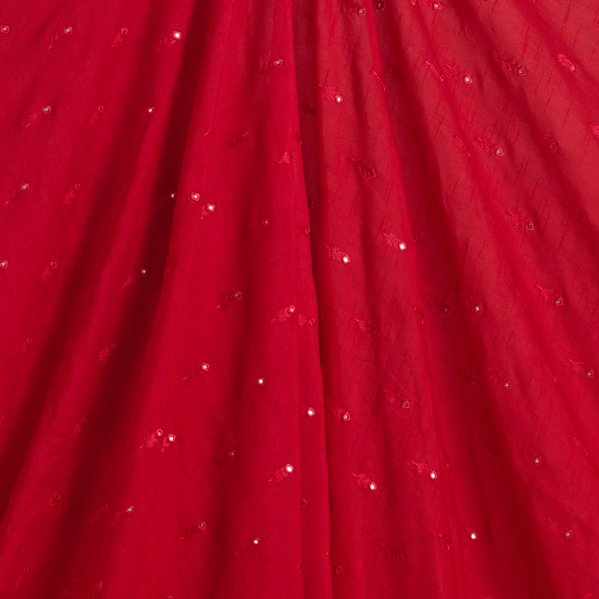 Red Slub Silk Mirror Work Fabric