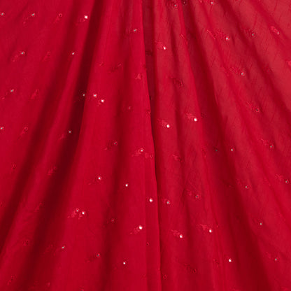 Red Slub Silk Mirror Work Fabric