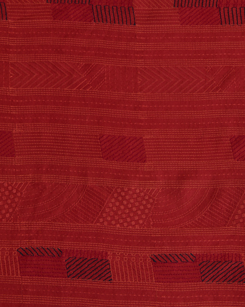 Rust Satin Dupion Fabric with Geometric Thread Embroidery