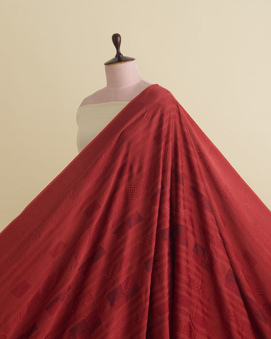 Rust Satin Dupion Fabric with Geometric Thread Embroidery