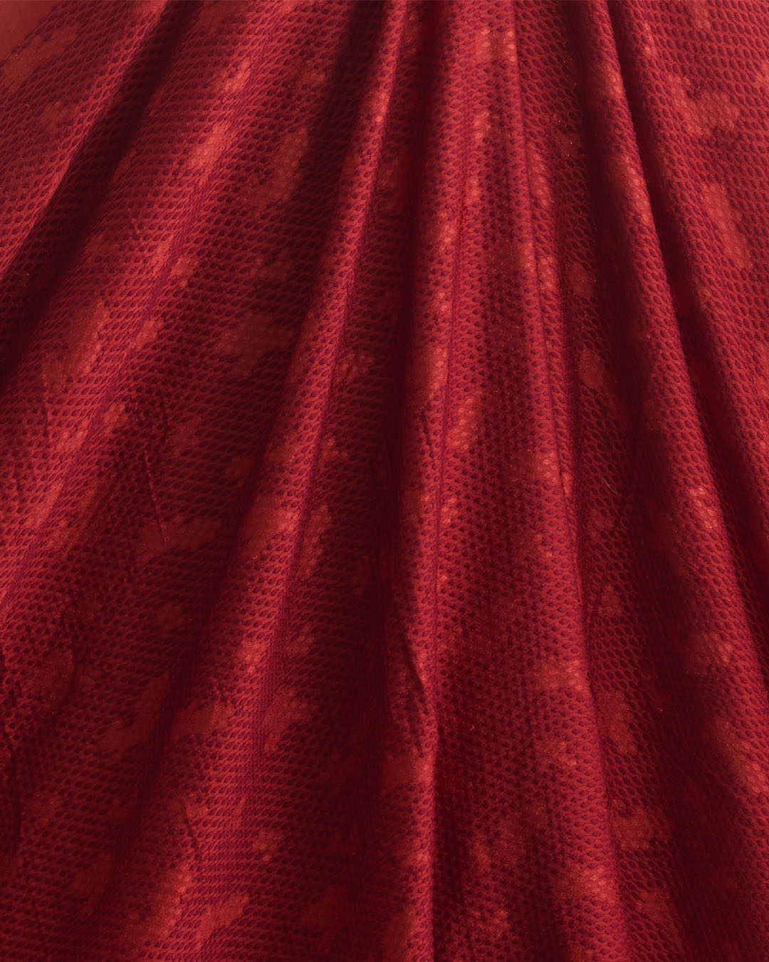 Red Maroon Satin Dupion Fabric with Snake Resham Embroidery