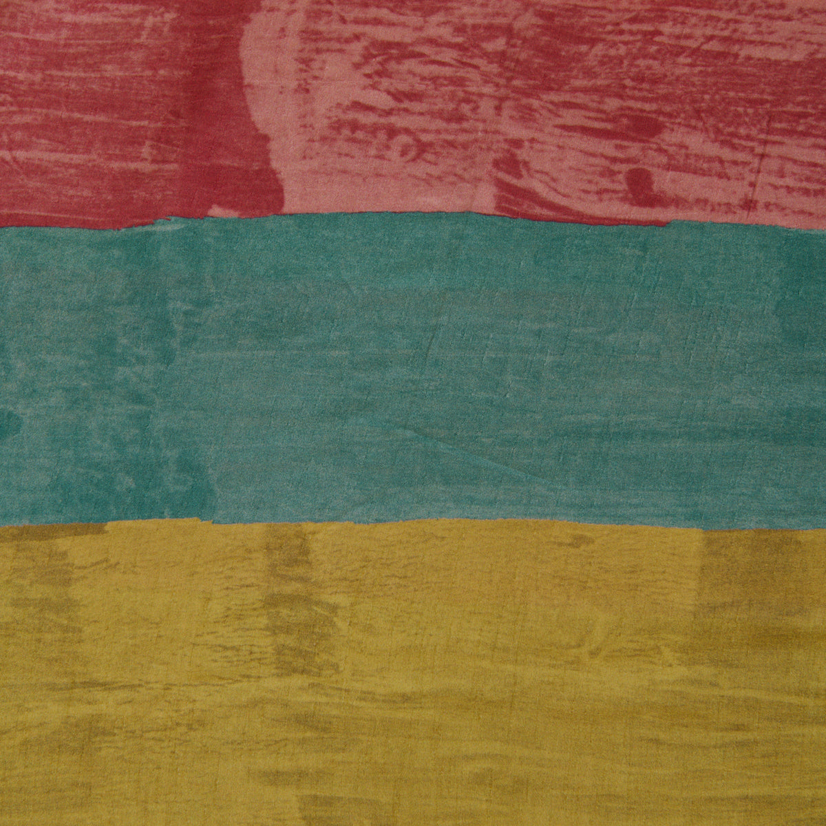 Sea Green Red Slub Silk Digital Printed Multi Patta Fabric