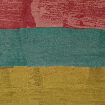 Sea Green Red Slub Silk Digital Printed Multi Patta Fabric