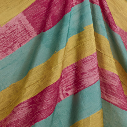 Sea Green Red Slub Silk Digital Printed Multi Patta Fabric