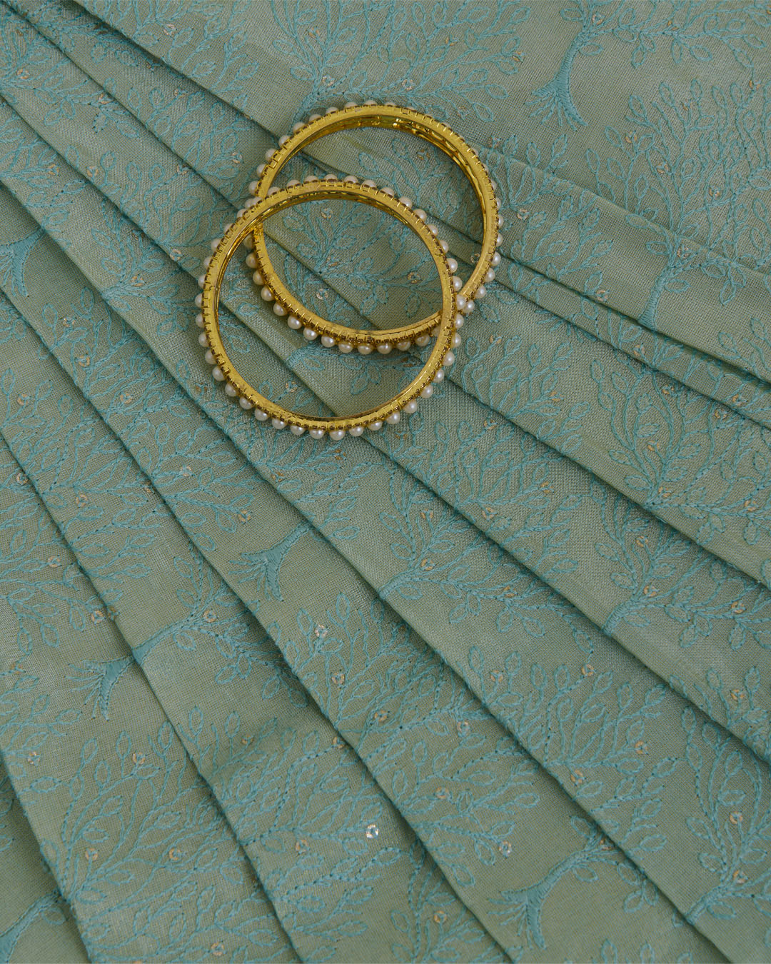 Sea Green Semi Organza Tissue Lucknowi Buta with Sequins