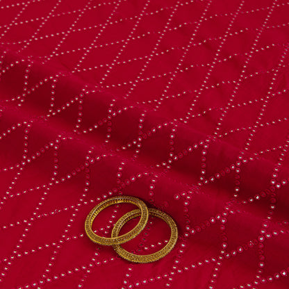 Tomato Pink Slub Silk Geometric Embroidery