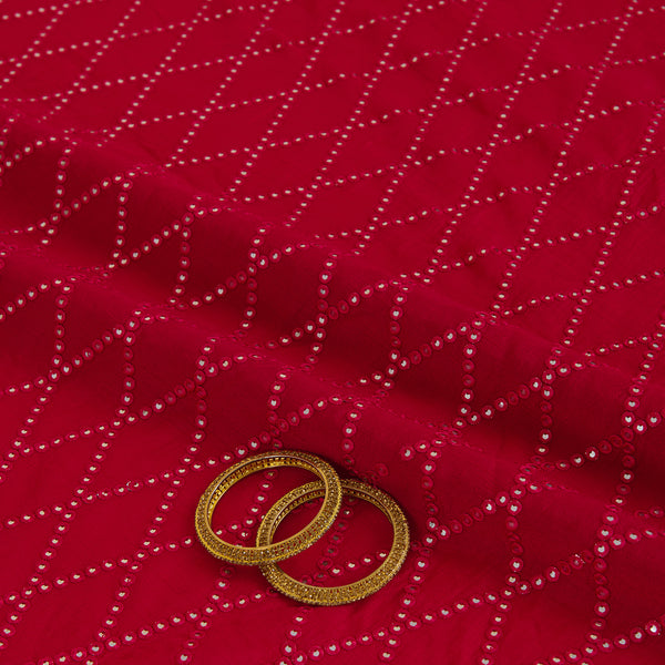 Tomato Pink Slub Silk Geometric Embroidery