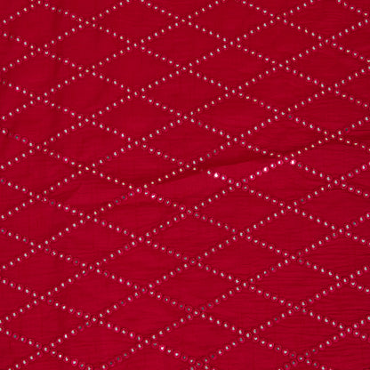 Tomato Pink Slub Silk Geometric Embroidery