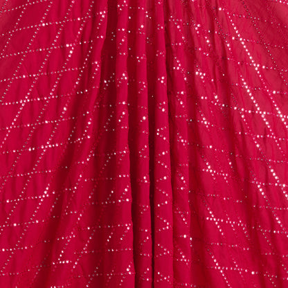 Tomato Pink Slub Silk Geometric Embroidery