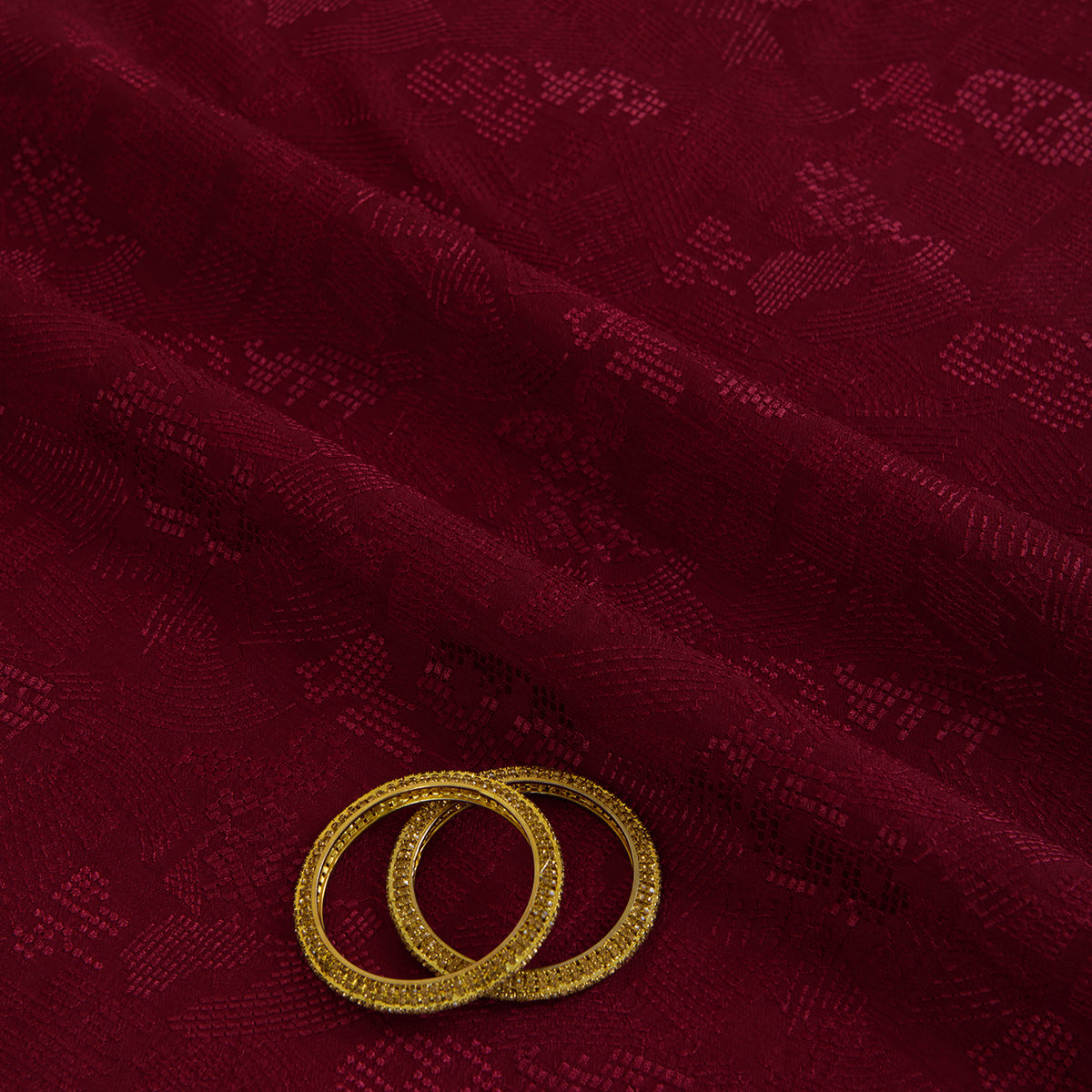 Wine Slub Silk Geometric Embroidery