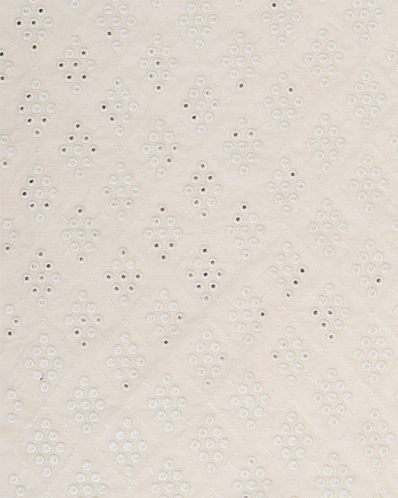 White Slub Silk Thread & Mirror Geometric Embroidery Fabric