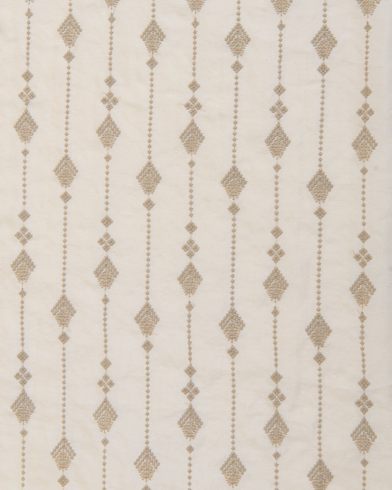White Grey Slub Silk Thread Stripes Emb Fabric