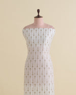 White Grey Slub Silk Thread Stripes Emb Fabric